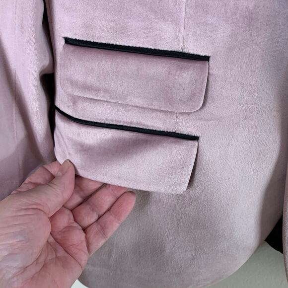 Retro Paris Velvet Blazer Pink Blush Black Satin Lapel Slim Fit 38S Formal - Picture 5 of 10
